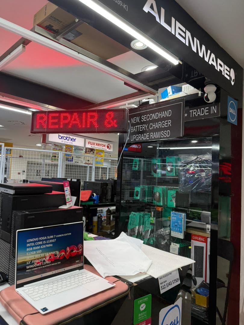 Repair service counter with accessories